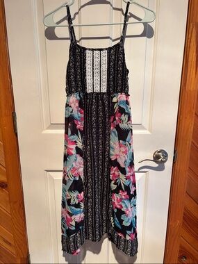 kidpik Black Floral Smocked Maxi Dress